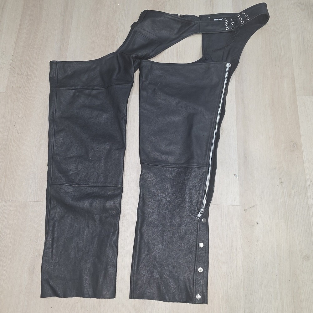 FMC Leather Chaps Pants Men Sz Big 4X Black Biker Motorcycle Lined Adjustable